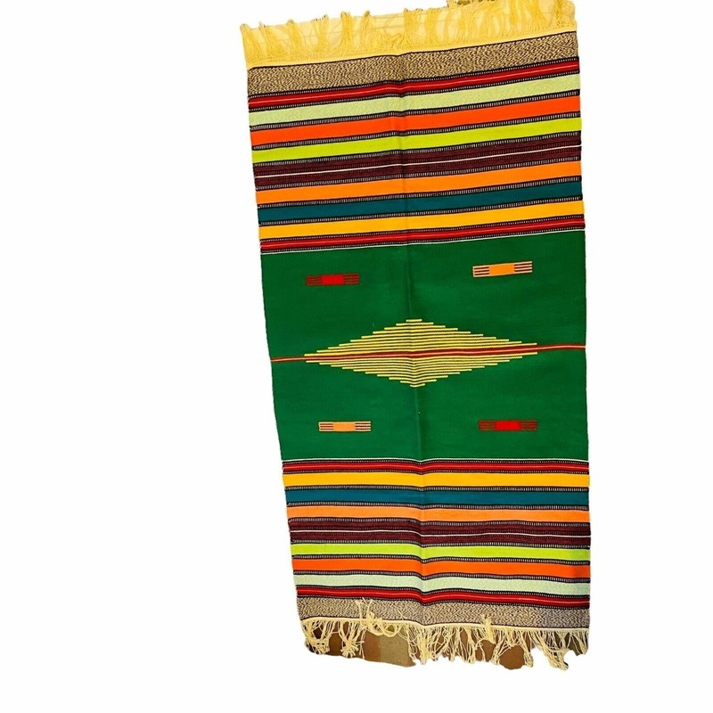#4499 Wool handmade wall hanging rug 24x64 multi color native america VTG gallery