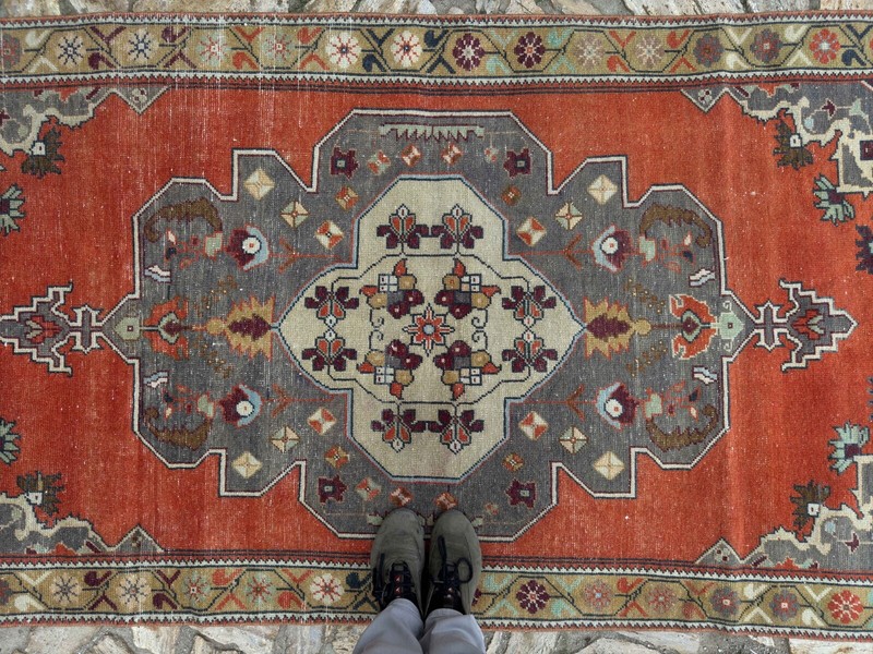 Hand-Knotted Vintage Area Rug 4x8 Pale Orange Wool Traditional Carpet Anatolian gallery