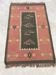 Vintage Traditional Handmade Floral Geometric Flatweave Wool Kilim Rug 149×93 cm