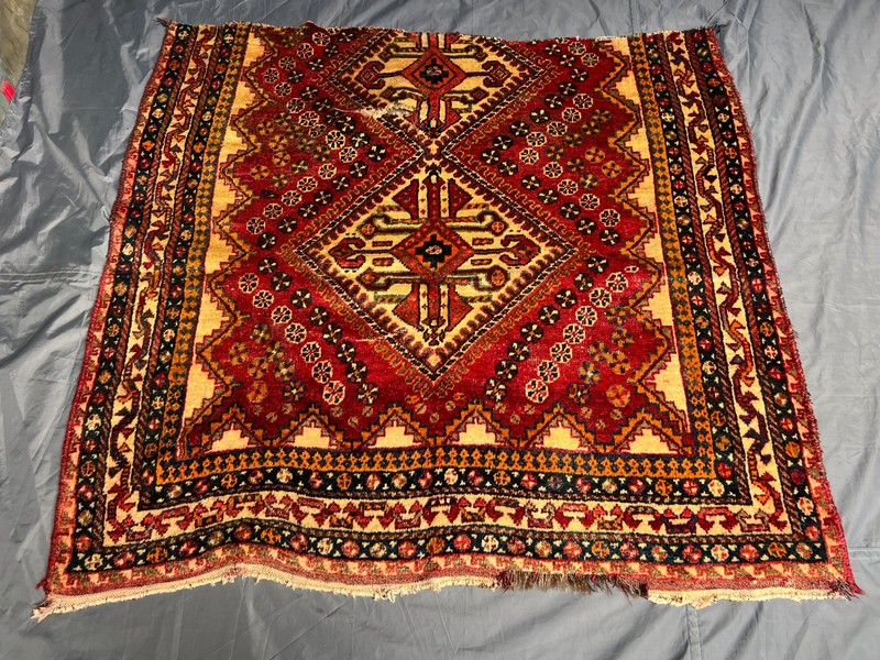 Antique Caucasian Medallion Rug Hand Knotted Distressed Low Pile Vintage 4.6x4.1 gallery