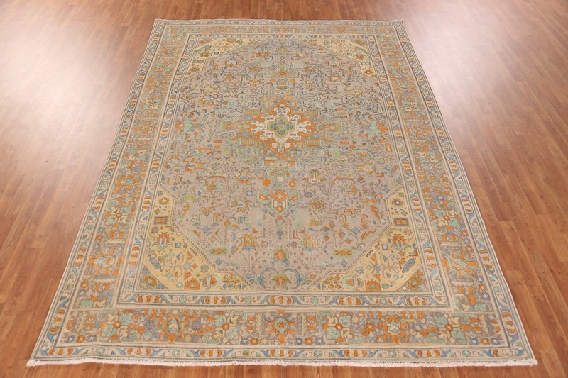Light Brown Over-dyed Geometric Wool Hand-made Vintage Living Room Rug 8x11 gallery