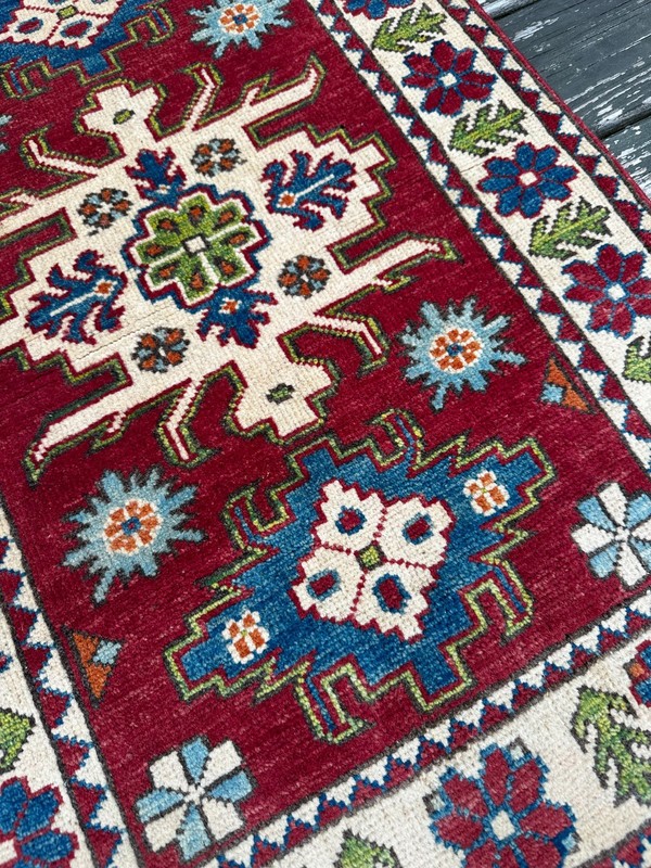 New Handmade Colorful Afghan Kazakh Small Accent Rug, 2'x3' gallery
