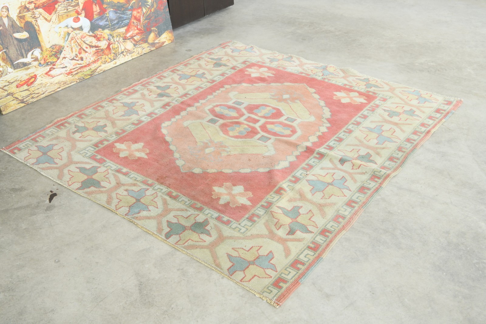 5x5 Turkish Square Rug Hand-Knotted Vintage Wool Rug Oushak Area Carpet,1261 gallery