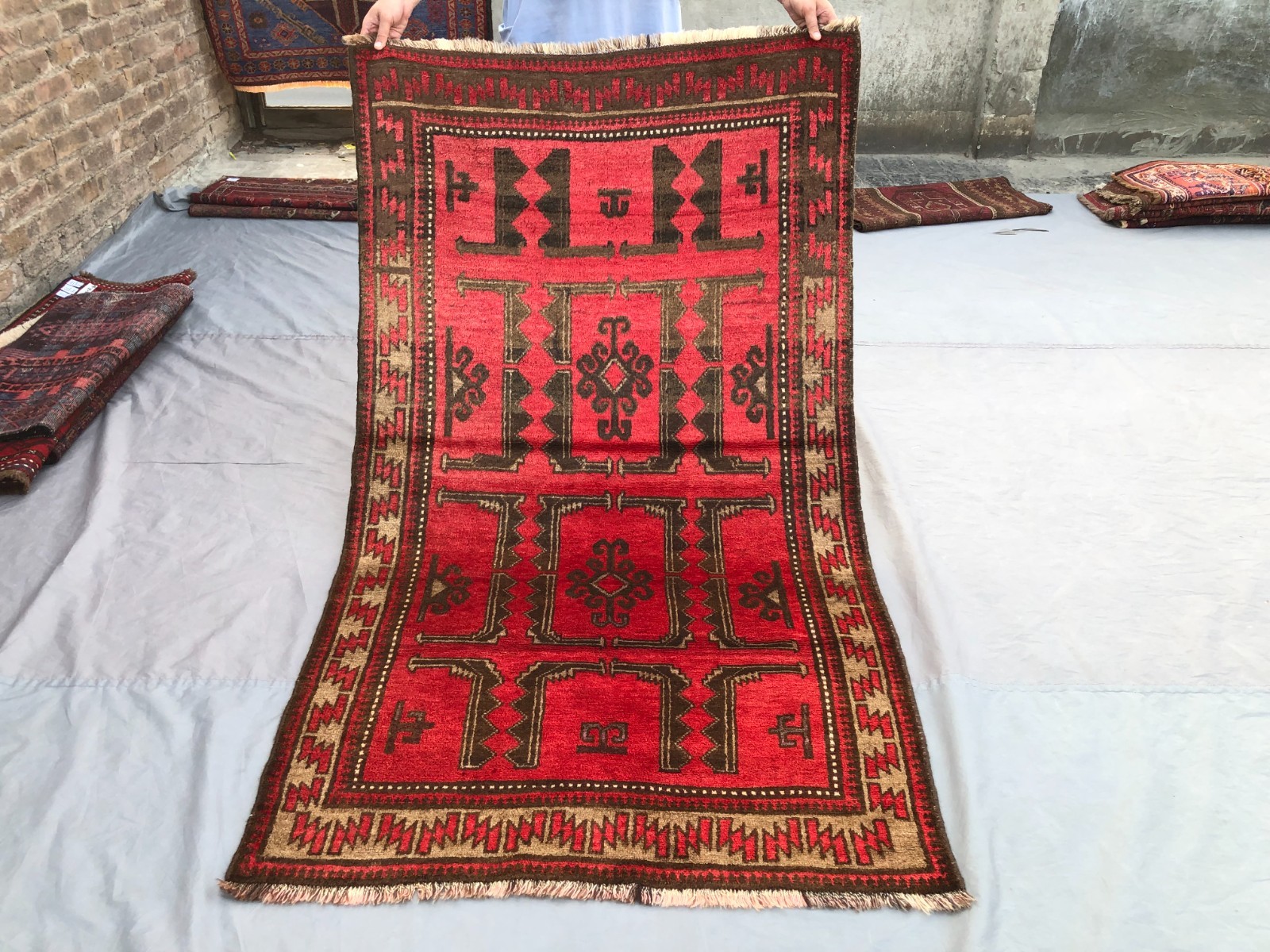 3'3 x 6'2 ft Vintage Afghan Hand Knotted Red Rug Tribal Soft Pile Caucasian Rug gallery