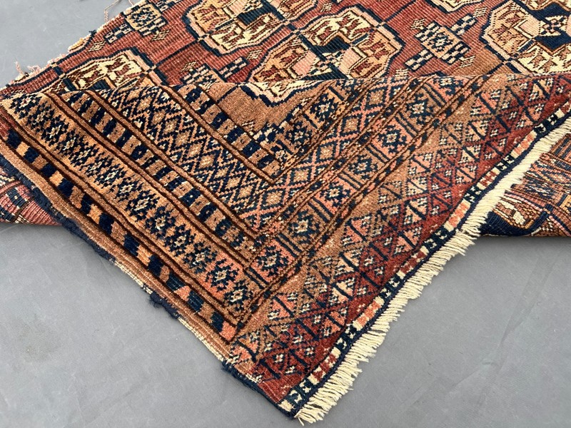 Brown Blue Distressed Low Pile Rug 3x4 ft Hand Knotted Anatolian Antique Rug gallery
