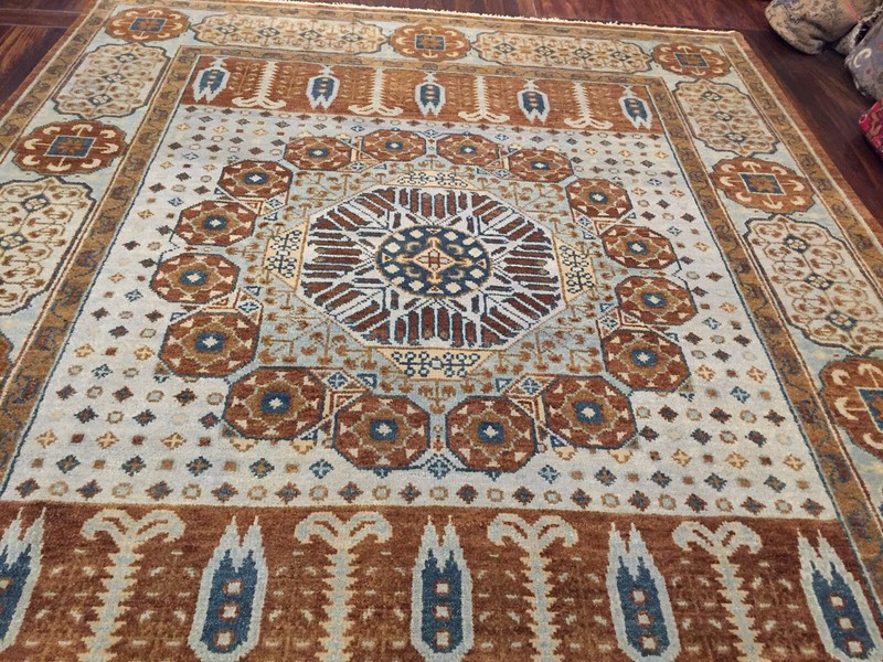 Hand Knotted Light Blue Brown Oushak Heriz Geometric Area Rug Carpet 8’x10’2,70 gallery