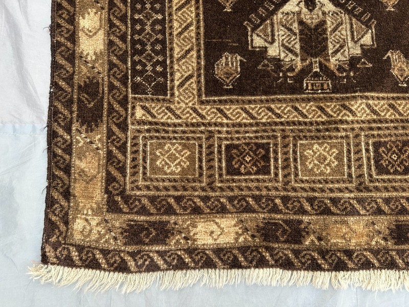 3x5 Vintage Afghan Rug Hand-Knotted Wool Tribal Geometric Brown Beige Carpet gallery