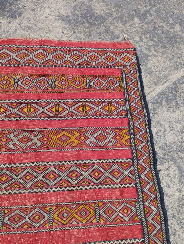 Vintage Traditional Oriental Turkish Multicolor Wool Kilim Rug Carpet 132x171 cm gallery