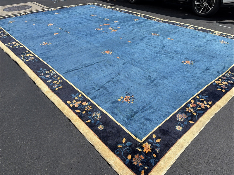 Auth: 19th C Antique Chinese Rug Shimmering Wool Beauty Blue 13x20 gallery