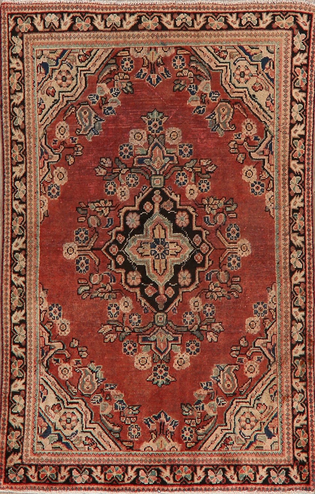 Antique Geometric Area Rug 4x7 Ft HandKnotted Wool Carpet Red Medallion G2U gallery