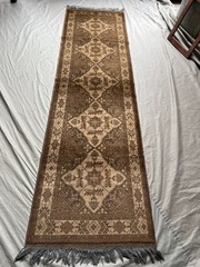 2’8×8’6 ft Vintage Afghan Hand Knotted Wool Brown Ivory Diamond Medallion Runner