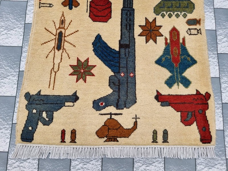 Vintage Hand Afghan War Rug Tribal Wool With Knotted Beautiful Wall Hanging Rug gallery