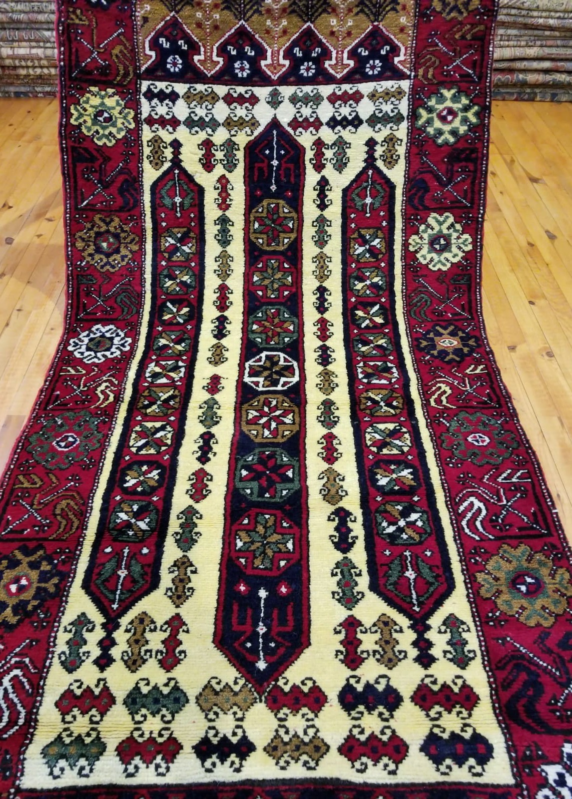 Beautiful Vintage 1950-1960s Natural Dyes Wool Pile Dowry Rug 3’6”x7’10” gallery