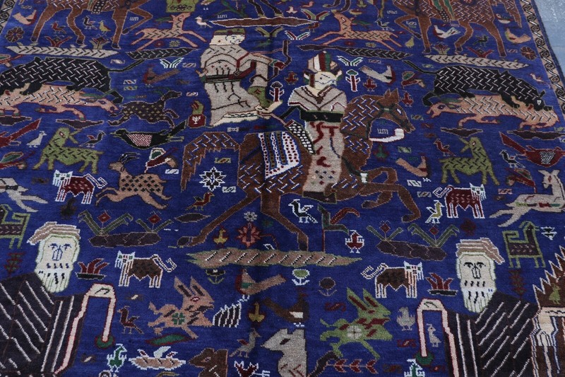Fabulous Afghan Hand Woven Tribal Baluchi Zakani Pictorial Rug 9'7 x 6'2 Ft gallery