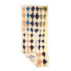 Moroccan Handmade Vintage Rug 2’5×6 Berber Geometric Cream & Black Cotton Rug