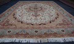 Fine Ivory Antique Caucasian Rug 8×11 Hand Knotted Heris Kazak Oriental Carpet