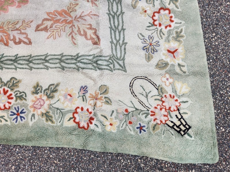 Vintage Shabby American Carolina Wool Looped Hand Hooked Rug 8' X 11'5" gallery