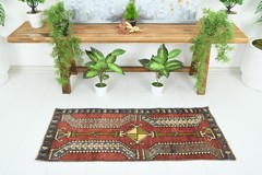 Turkish Door Mat Small Rug 1×3 Hand-Knotted Vintage Oushak Mini Rug Carpet,851