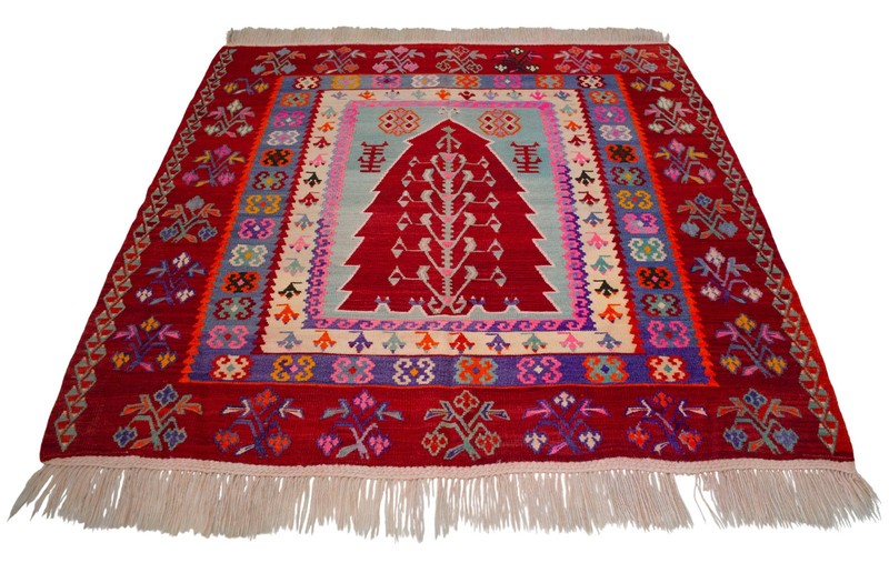 Antique Rug, Turkish Kilim Rug, Handmade Rug, Christmas Tree of Life Rug, 6 x 6 gallery