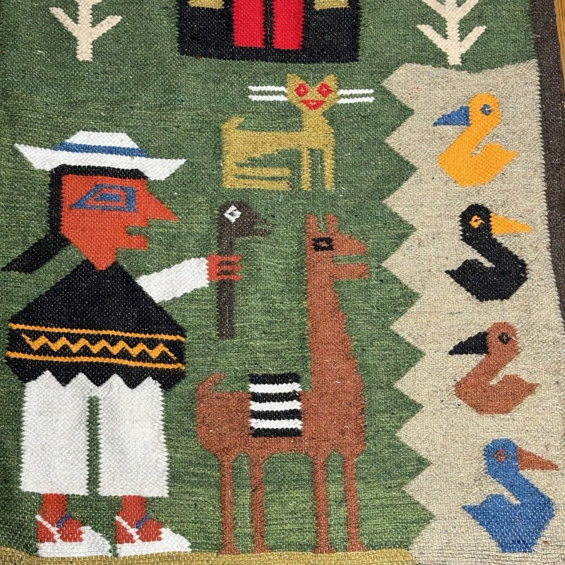 Vintage Native Peruvian Andes Condor Farm Woven Hand Knit Wall Tapestry Rug gallery