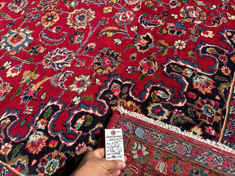 RED ORIENTAL RUG handmade ANTIQUE 10x13 VINTAGE colorful navy blue old big 9x12 gallery