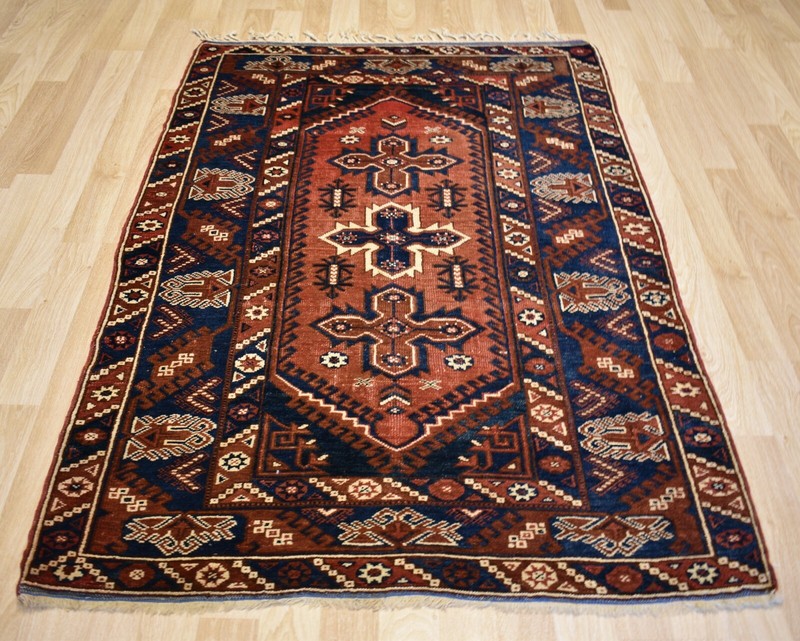 Clearance 1940's Antique Caucasian Kazak Geometric Nomadic Rug 4' 4" x 6' 7" gallery