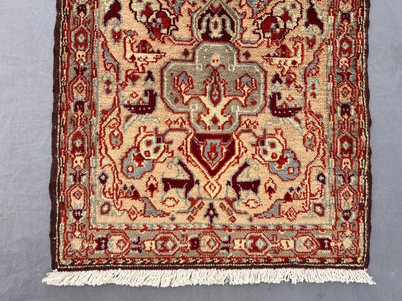 1'11 x 4'4 ft Vintage Afghan Hand Knotted Caucasian Design Wool Medallion Rug gallery
