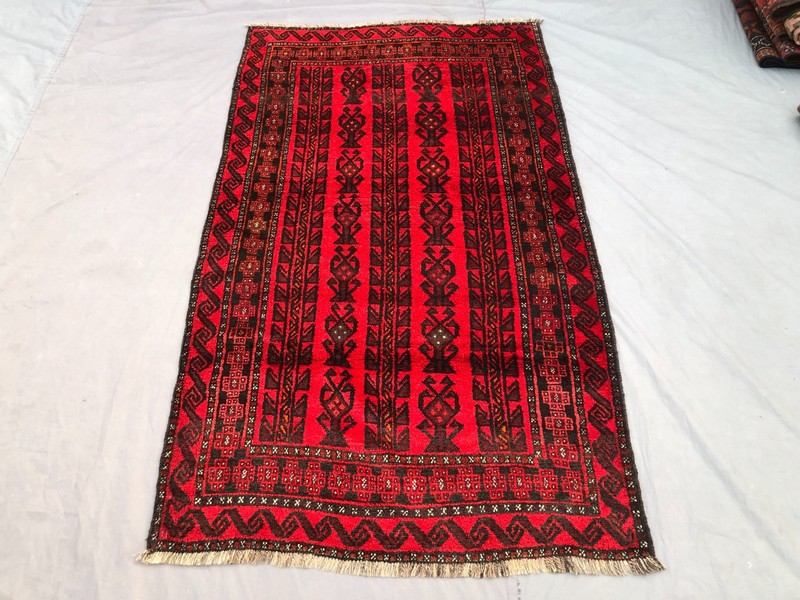 3'7 x 6'0 ft Vintage Afghan Hand Knotted Rug Tribal Wool Red Geometric Carpet gallery