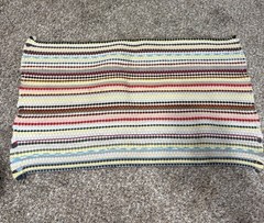 Vintage Handmade Woven Rag Rug Colorful Stripes 18×32″ Boho Grannycore