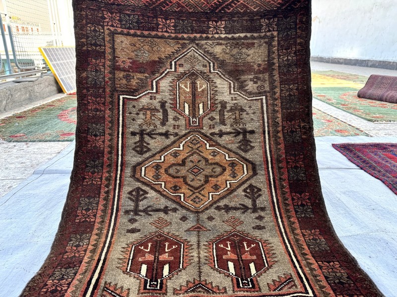 1960s Terracotta Hand Knotted Area Rug 3x4 Antique Afghan Baluchi Faded Carpet gallery