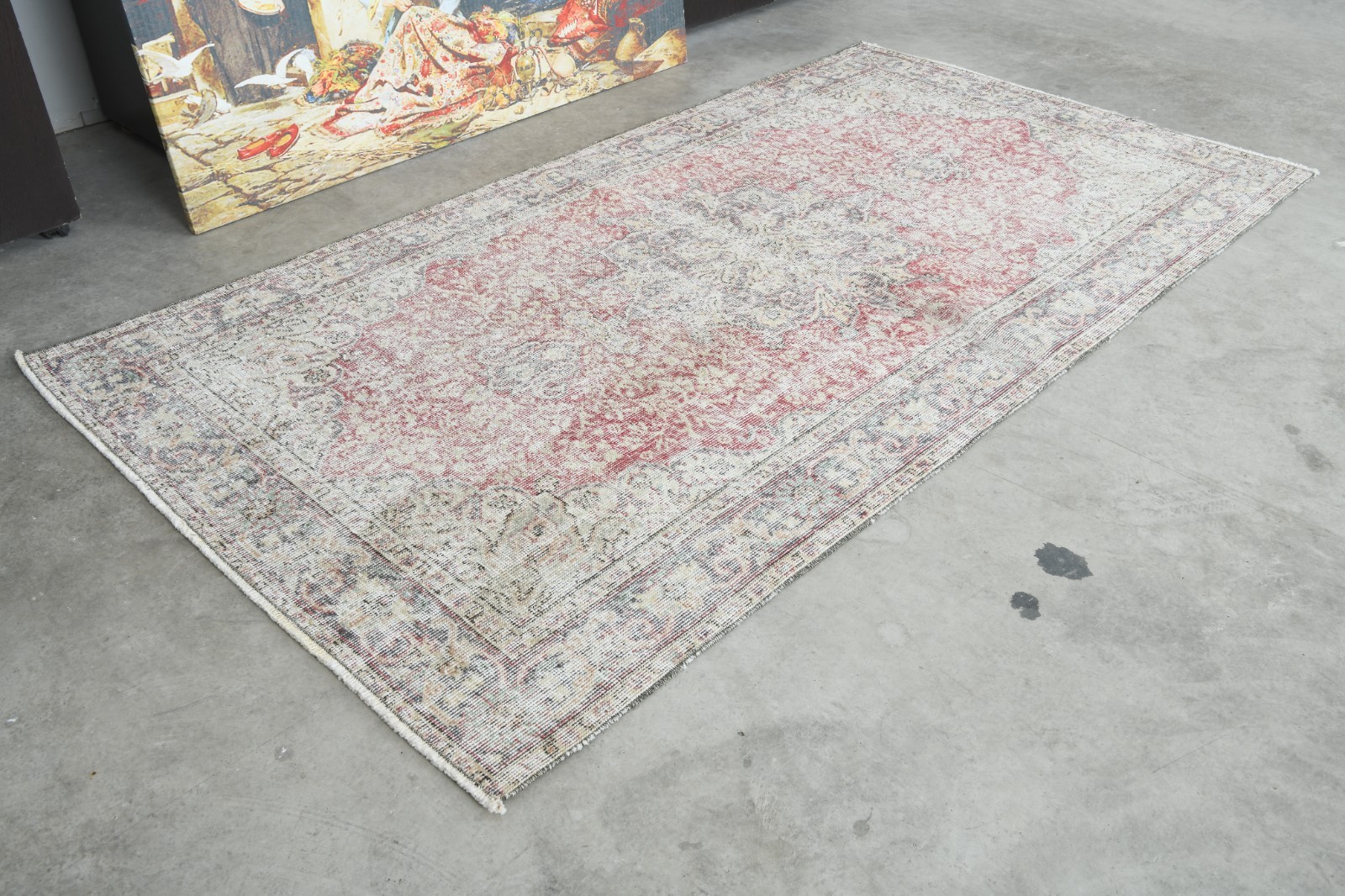 4x7 ft rug, antique turkish carpet vintage oushak rug hand-knotted small rug,908 gallery