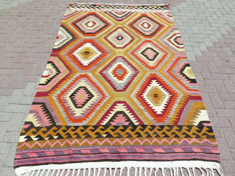 Vintage Turkish Antalya Kilim, Large Rug, Kelim, Area Rug Carpet Teppich 67X107" gallery