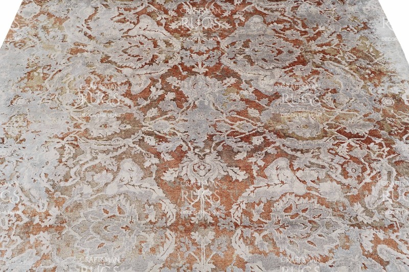 Handmade Vintage Floral Vine Rug – Gray, Rust, Beige & Blue 8x10 ft gallery