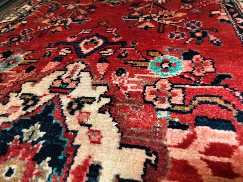 Vintage Hand-Knotted Wool Runner 3'4" x 9'5" Thick Rug Liliyan Hamedan Style Red gallery