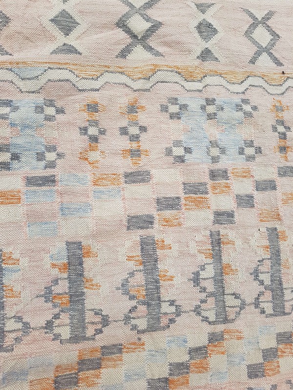 Distressed Vintage Handmade Geometric Pink Kilim Floor Rug Carpet 245x151cm gallery