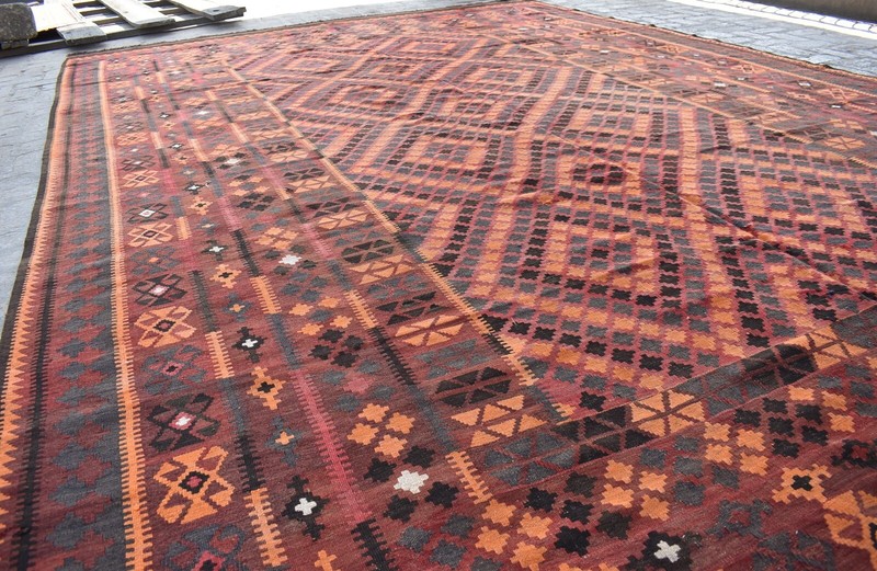 10'5 x 15'9 ft Handmade vintage afghan maimana large kilim rug, palace size rug gallery