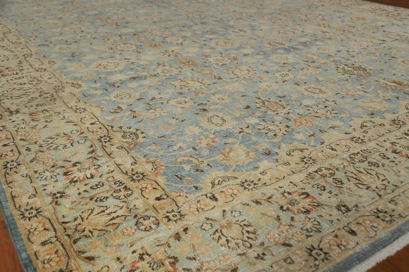 Pre-1900 Light Blue Vegetable Dye Sultanabad Antique Rug Hand-made Carpet 10x13 gallery