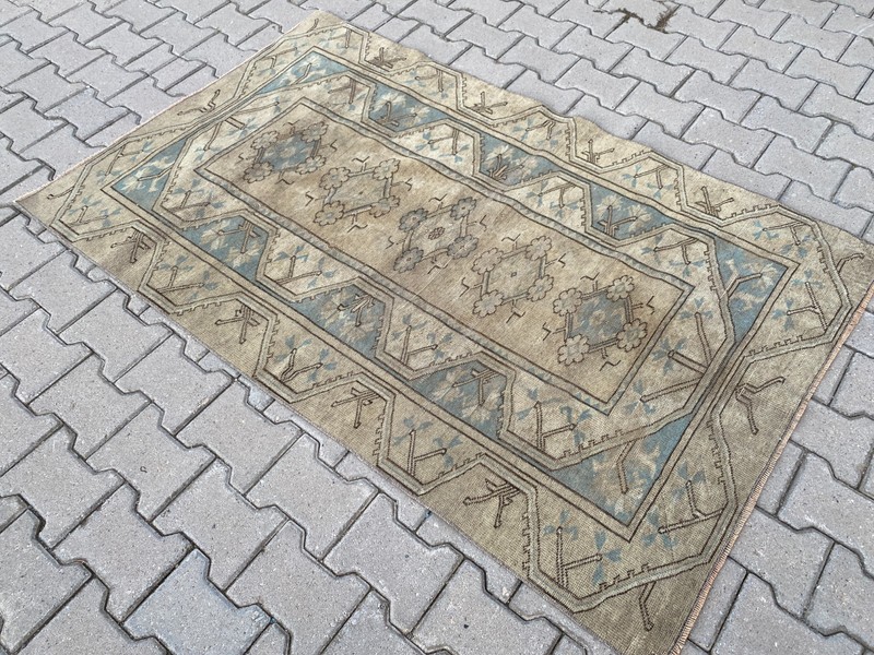 Earth Tone Vintage Turkish Area Rug 3.7 x 5.8 ft Handwoven Bohemian Carpet gallery