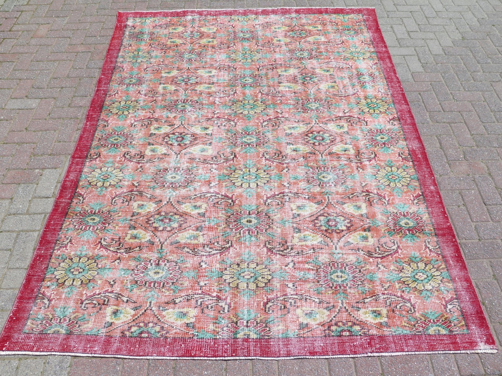 Handmade Floor Rug, Wool Rugs, Large Carpet, Vintage Turkish Area Rug 79"X106" gallery