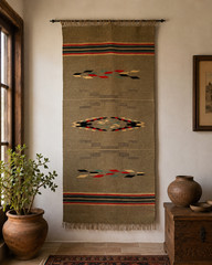 Vintage Hand Woven Chimayo Wool Weaving Rug 180×83 Cm