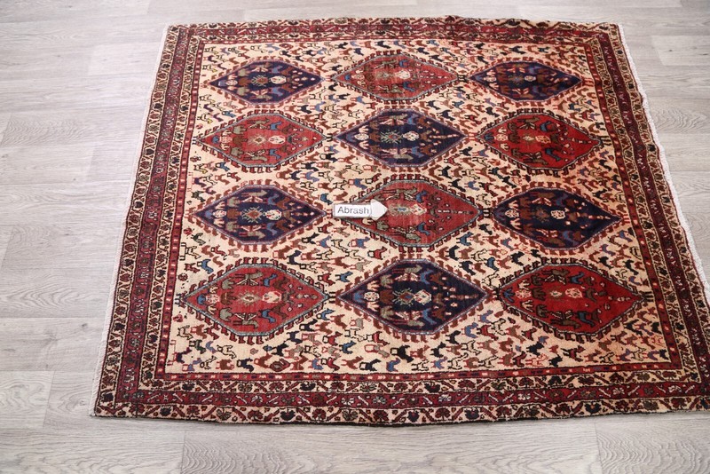 Antique Geometric Tribal Traditional Area Rug Wool Hand-knotted Ivory Carpet 4x5 gallery