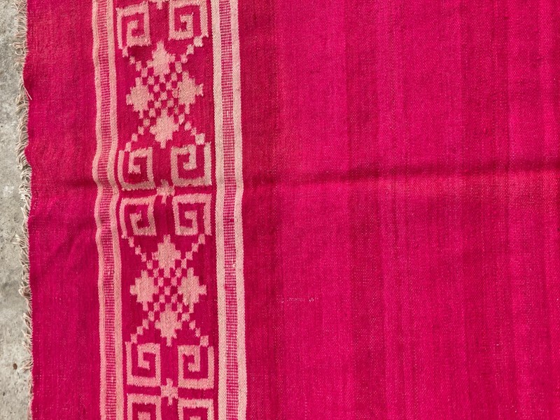 Vintage Traditional Handmade Turkish Geometric Border Wool Kilim Rug 231x167 cm gallery
