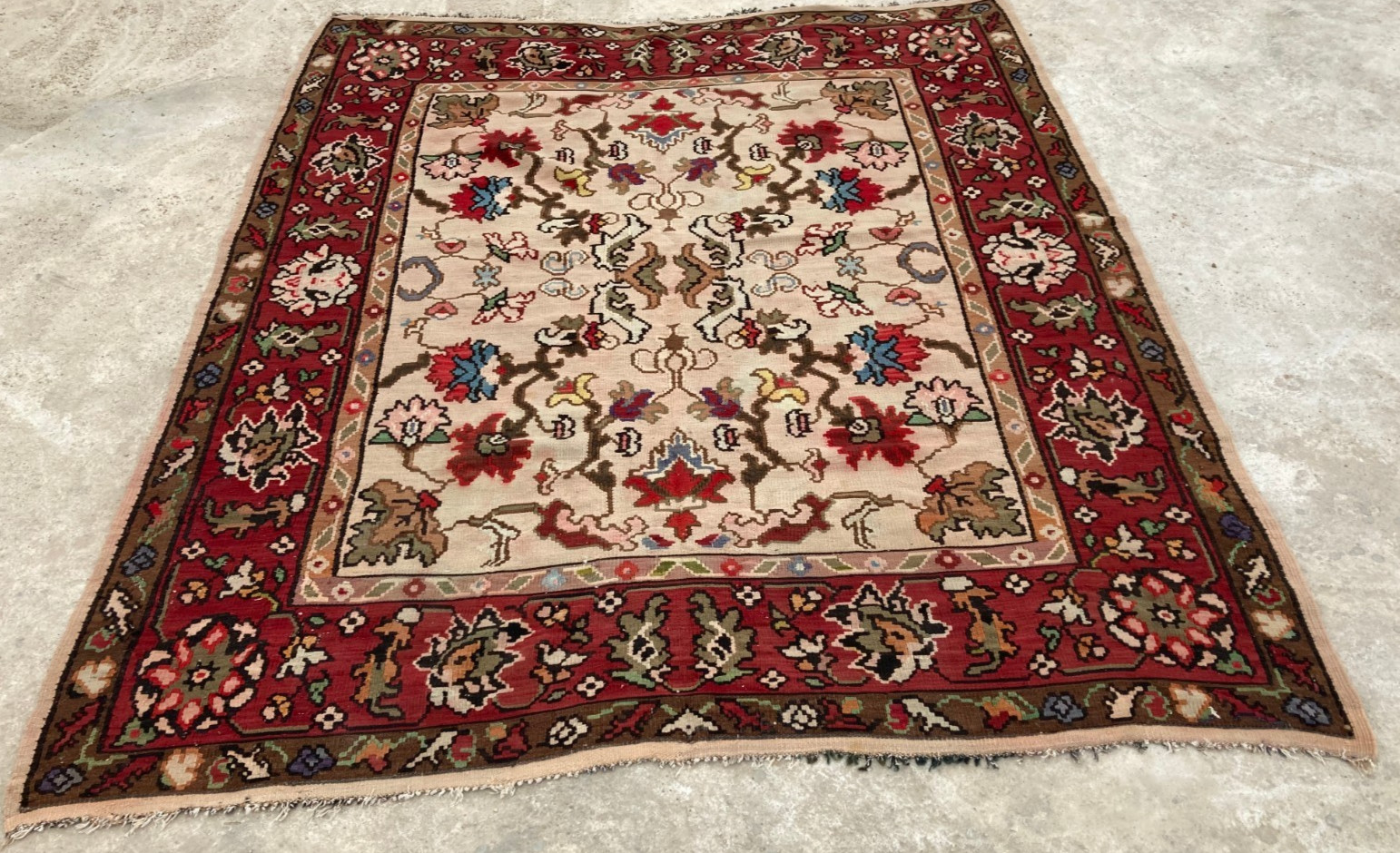 Vintage Handmade Traditional Turkish Floral Wool Kilim Rug 242x205 cm gallery