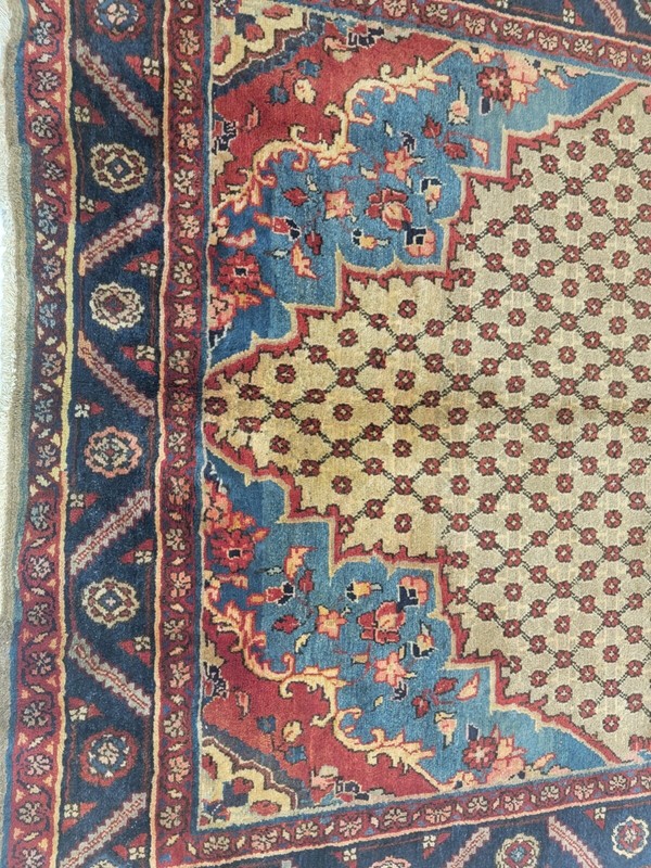 Antique Oriental Hand-Knotted Wool Runner Beige/Red/Blue 4'7" x 10' gallery