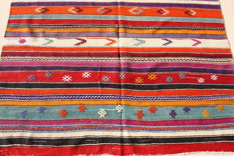 TURKISH KILIM RUG 5x8 CLASSIC GEOMETRIC STRIPED KILIM 67"x 101", Kilim Rug 5x8 gallery