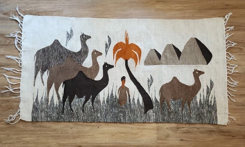 Vintage Kilim Rug Wall Hanging 28”x 52” Hand-Woven Wool Desert Mountain Camel-zz gallery