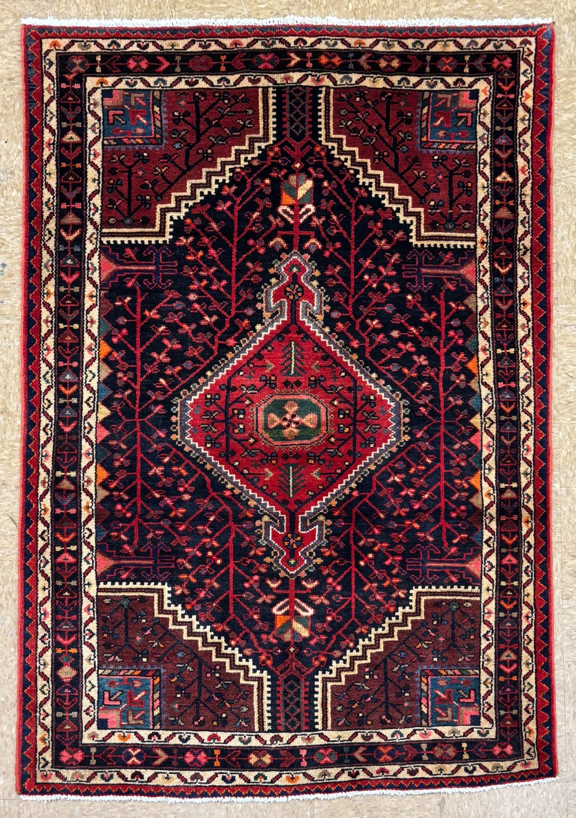 Vintage Hamedan Tribal Hand Knotted Wool 4x7 Navy Blue Geometric Oriental Boho gallery