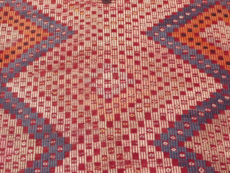 Embroidery Rug, Handmade Wool Kilim, Large Floor Carpet, Turkish Kelim 70"X115" gallery