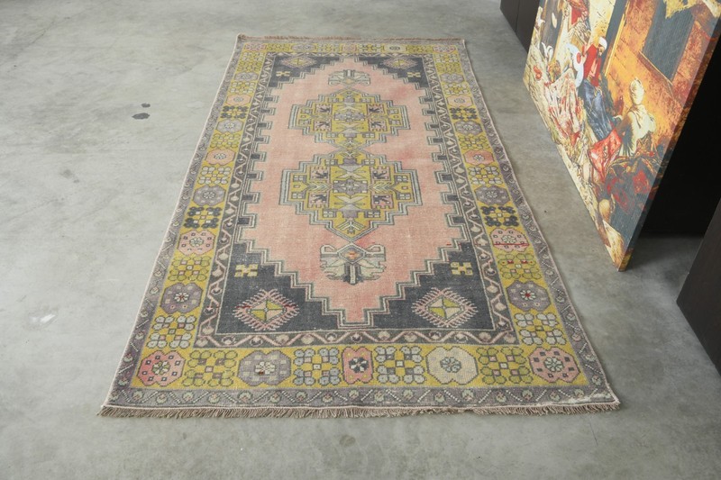 4x7 Turkish Area Rug Hand-Knotted Vintage Neutral Wool Rug Oushak Carpet,841 gallery