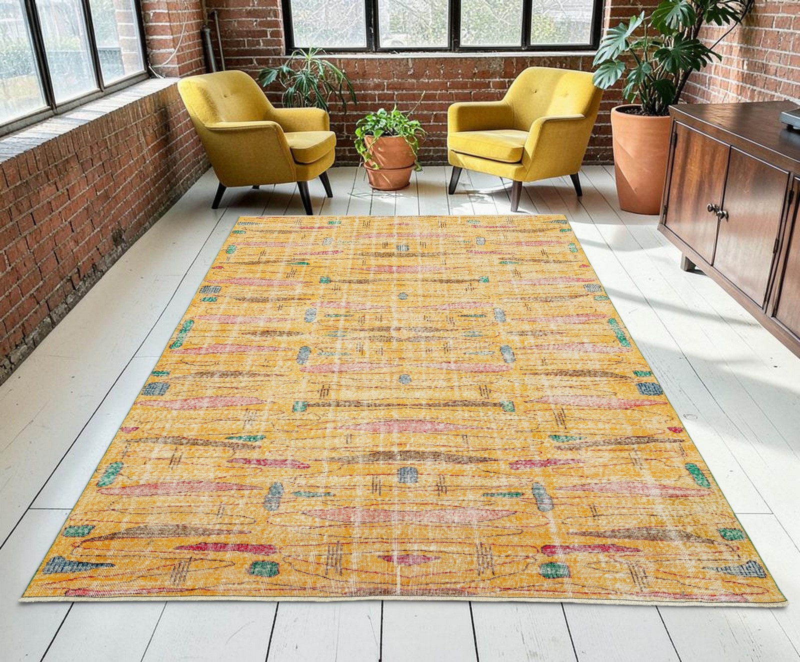 Vintage Turkish Art Deco Rug Hand-Knotted Area Rug 7x10 ft approx Zeki Müren Rug gallery